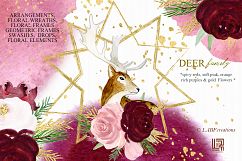 Deer family.Spicy red, orange, purple and gold watercolor Product Image 1