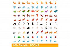 100 animal icons set, cartoon style Product Image 1