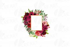 Boho bordo floral frames watercolor clip art pack, burgundy Product Image 16