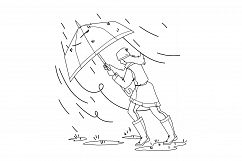 Weather Rain Day Walking Girl With Umbrella Vector Product Image 1