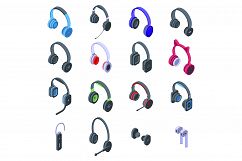 Headset icons set, isometric style Product Image 1