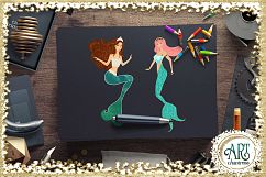 Mermaids Clipart design in Turquoise - Huge Set of : PNG files Product Image 15