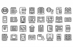 E-book application icons set, outline style Product Image 1