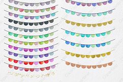 RAINBOW BUNTING BANNER Clipart Watercolor Buntings &amp; Metallic Gold Glitter Confetti Fun Cute Birthday Party Graphics Product Image 2