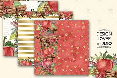 Watercolor Apple Cinnamon digital paper pack Product Image 2