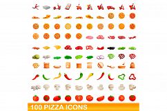 100 pizza icons set, cartoon style Product Image 1