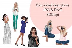 Fashion illustration clipart - Girls with Cameras - Dark skin Product Image 3