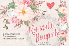 Watercolor Rose Romantic Garden clipart Product Image 1