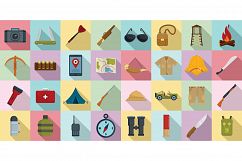 Safari equipment icons set, flat style Product Image 1