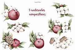 Winter watercolor garnet &amp; cotton watercolor clipart Product Image 3