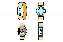 Fitness tracker icons set line color vector Product Image 1