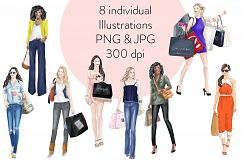 Watercolour fashion illustration clipart Shopping Girls - Assorted Product Image 2