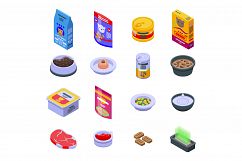 Cat food icons set, isometric style Product Image 1