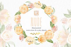 Nude &amp; gold flowers. Watercolour &amp; acrylic clipart. Product Image 7