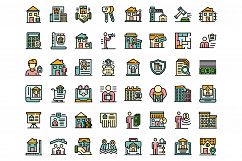 Realtor icons set line color vector Product Image 1