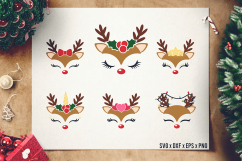 Reindeer Faces SVG - Christmas Reindeer Cut Files - DXF Product Image 1