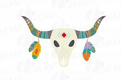 Tribal clip art collection, BOHO clip art, Bohemian dreamcatcher, feathers, arrows, tipi, bull skull. Svg, eps, dxf, png AI vector files Product Image 2