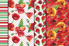 Watercolor Poppies seamless digital paper pack Product Image 5