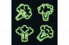 Broccoli cabbage icon set vector neon Product Image 1