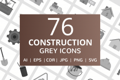 76 Construction Flat Greyscale Icons Product Image 1