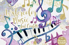WATERCOLOR MUSIC Clipart Rainbow Music Notes &amp; Metallic Gold Treble Clef Piano Keys Fun Watercolour Paint Splash Graphics Product Image 5