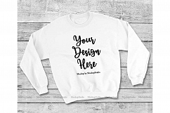 White Sweatshirt Mock Up, Unisex Sweatshirt Flat Lay Display Product Image 1
