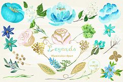 Gold and blue. Watercolor flowers. Product Image 4
