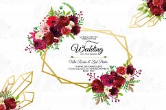 Watercolor Burgundy Floral Geometric Frame, geometric invite Product Image 1