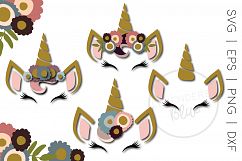 Unicorn Sleepy Eyes SVG Bundle | 4 Designs | Floral Cut File Product Image 1