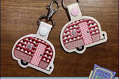 ITH Tiny Camper with Hearts Vinyl Key Fob or Bag Tag - Snap Tab Machine Embroidery Product Image 1