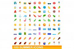 100 summer icons set, cartoon style Product Image 1