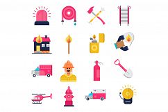 Firefighter and fire department flat icons set Product Image 1