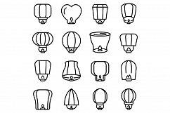 Floating lantern icons set, outline style Product Image 1