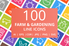 100 Farm &amp; Gardening Line Multicolor B/G Icons Product Image 1