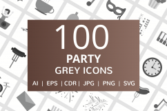 100 Party Flat Greyscale Icons Product Image 1