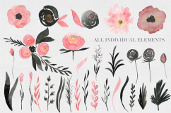 Black &amp; Pink Rose Watercolor Set Product Image 2