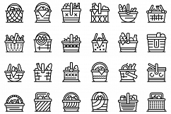 Picnic basket icons set, outline style Product Image 1