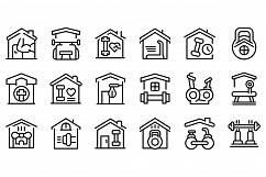 Home gym icons set, outline style Product Image 1