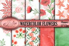 Red and green floral watercolor digital paper pack Product Image 1