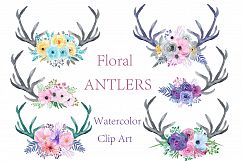 Watercolor floral antlers clipart Product Image 1