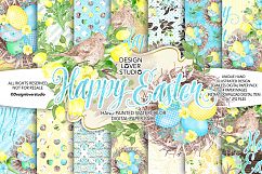 Watercolor Happy Easter yellow digital paper pack Product Image 1