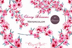 WATERCOLOR CHERRY BLOSSOMS Clipart Commercial Use Wedding Floral Wreaths Petals &amp; Branches Spring Flower Bouquets Sakura Graphics Product Image 4