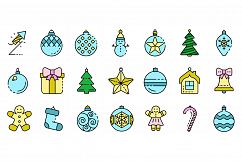 Christmas tree toys icons set line color vector Product Image 1