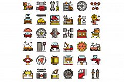 Tire fitting icons set, outline style Product Image 1