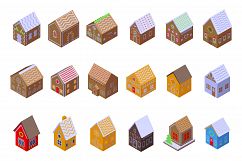 Gingerbread house icons set, isometric style Product Image 1