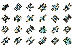 Space station icons set vector flat Product Image 1