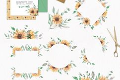 Watercolor Flowers Sunflower Florals Patterns Bouquets Frames Clipart  Product Image 4