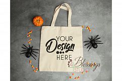 Natural Halloween Tote Bag Mockup Trick or Treat Bag Mock Up Product Image 1