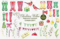 Watercolor Christmas Wellies, Rubber Boots, Rain Boots Product Image 2