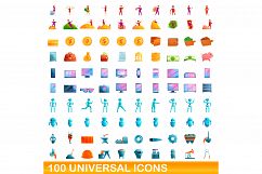 100 universal icons set, cartoon style Product Image 1